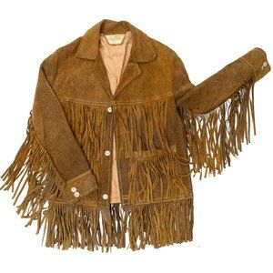 Vintage Full Fringe Jacket VAZQUEZ Mens Tan Suede Fringe Coat Mexican Fringe